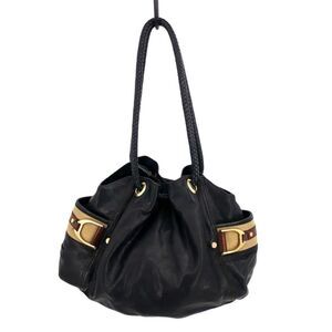 Cole Haan Hobo Bag Leather Braided Grommets Genevieve Denny Black